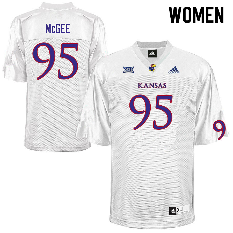 Women #95 Ronald McGee Kansas Jayhawks College Football Jerseys Sale-White - Click Image to Close